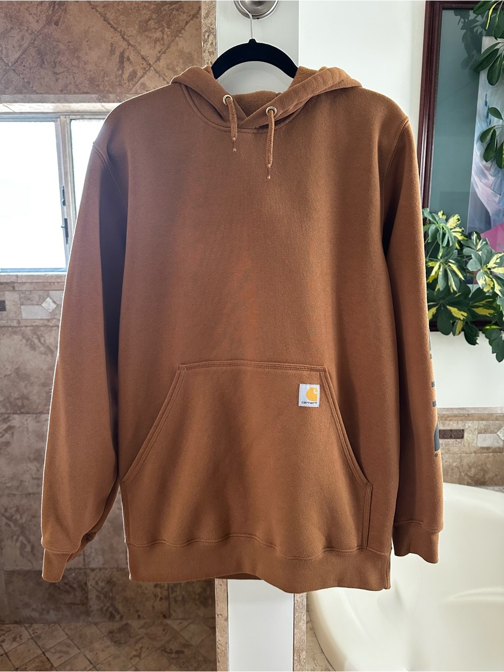 Carhartt Logo Brown Workwear Hoodie Sweatshirt Size M